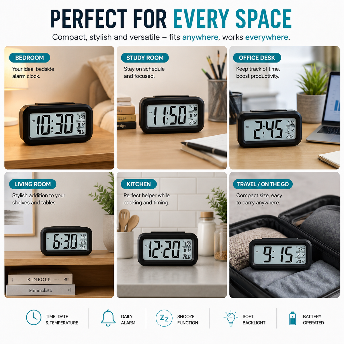 Digital Alarm Clock with Temperature Display