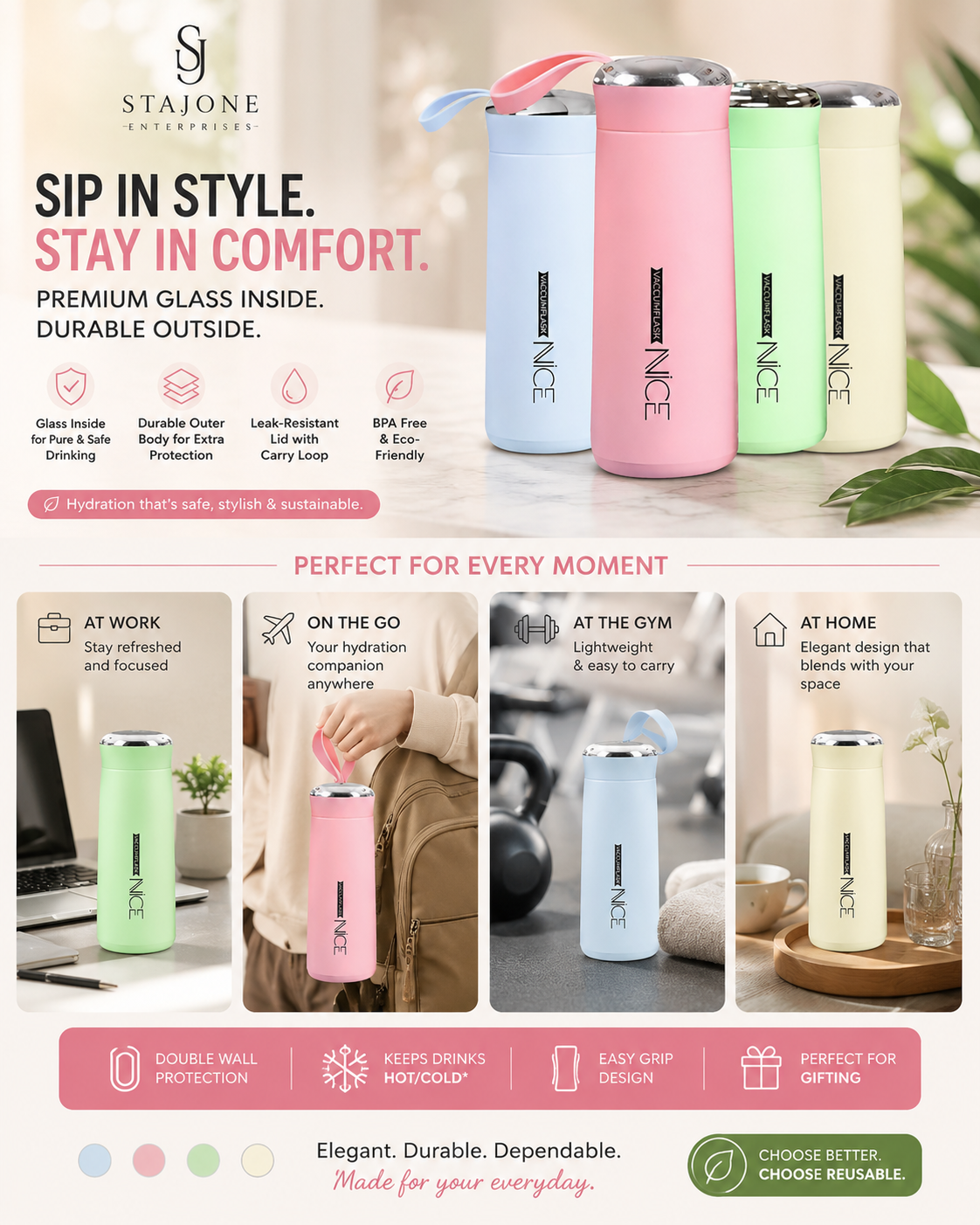 Premium Double Wall Glass Bottle – | Custom Name Printed Gift Bottle