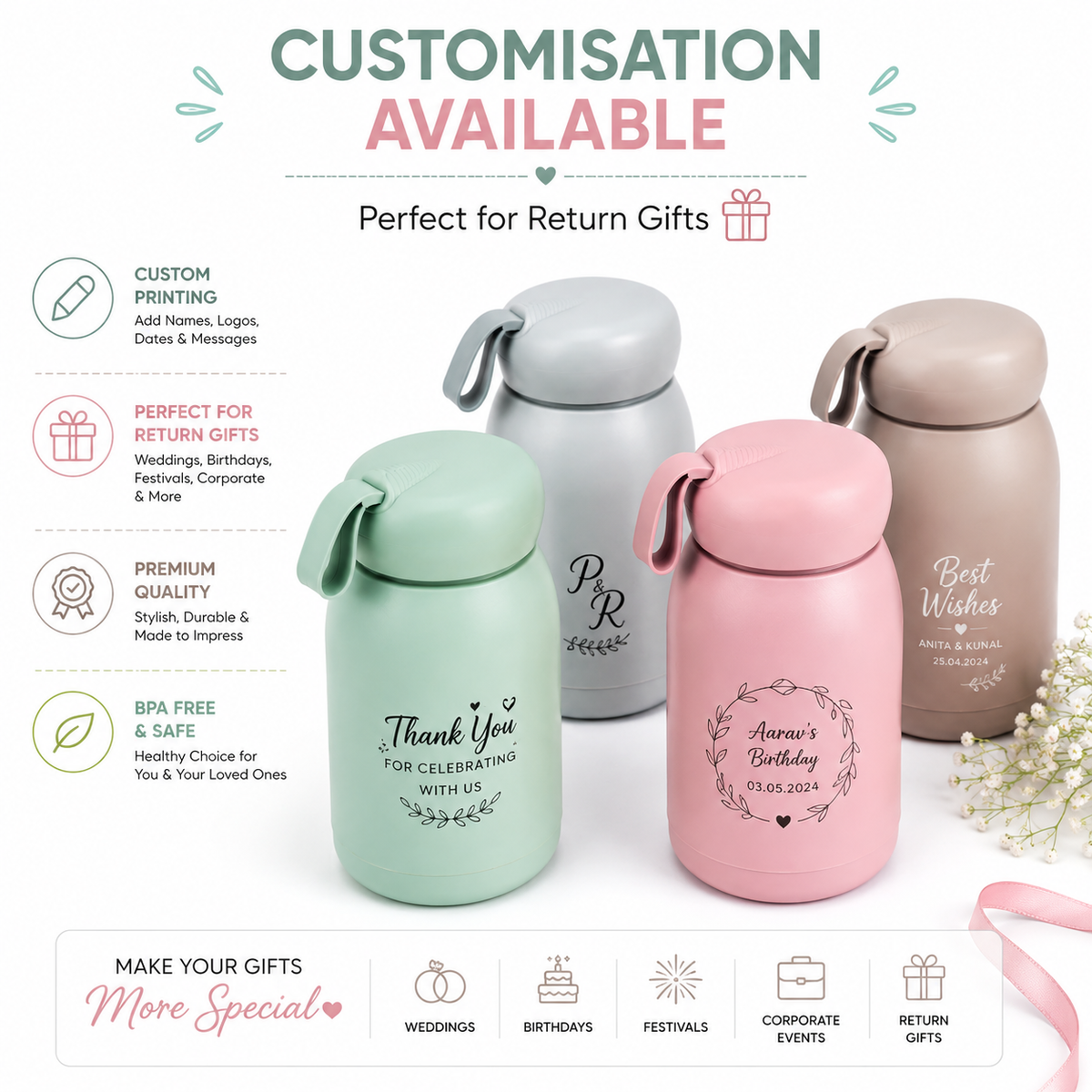 Personalized Mini Rabbit Bottle – Custom Name Printed Gift Bottle available.