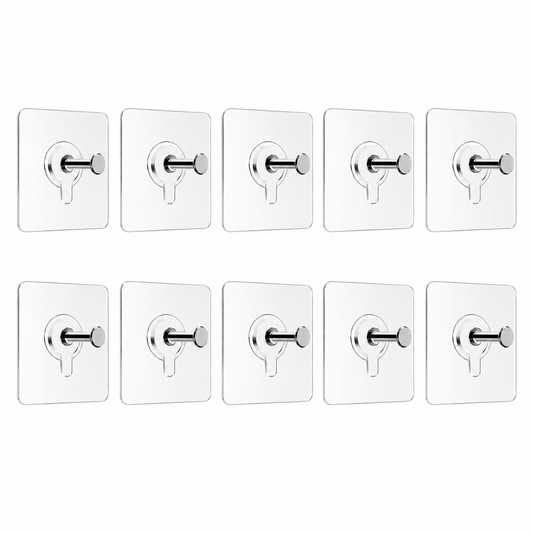 Transparent Adhesive Wall Hooks – Pack of 10