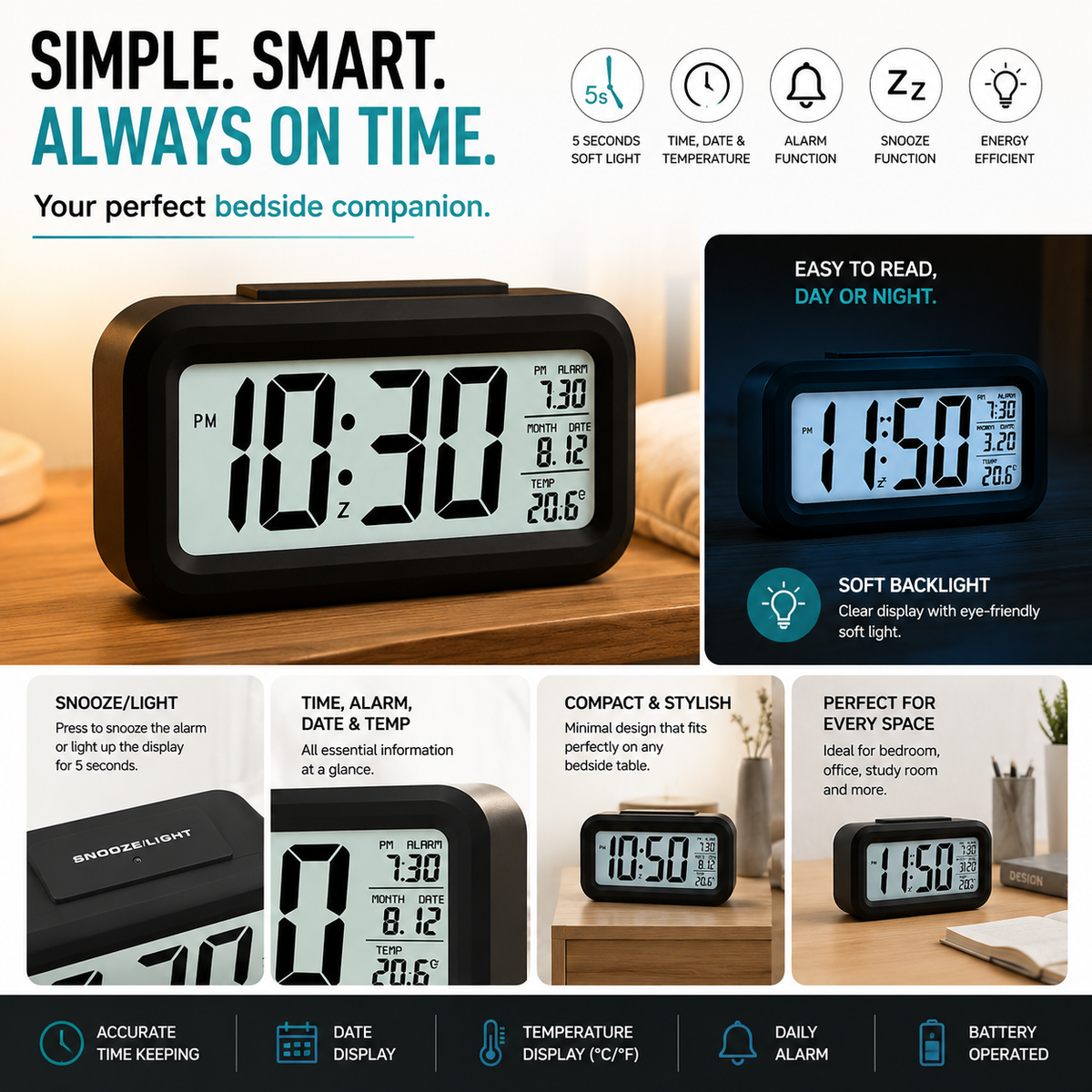Digital Alarm Clock with Temperature Display