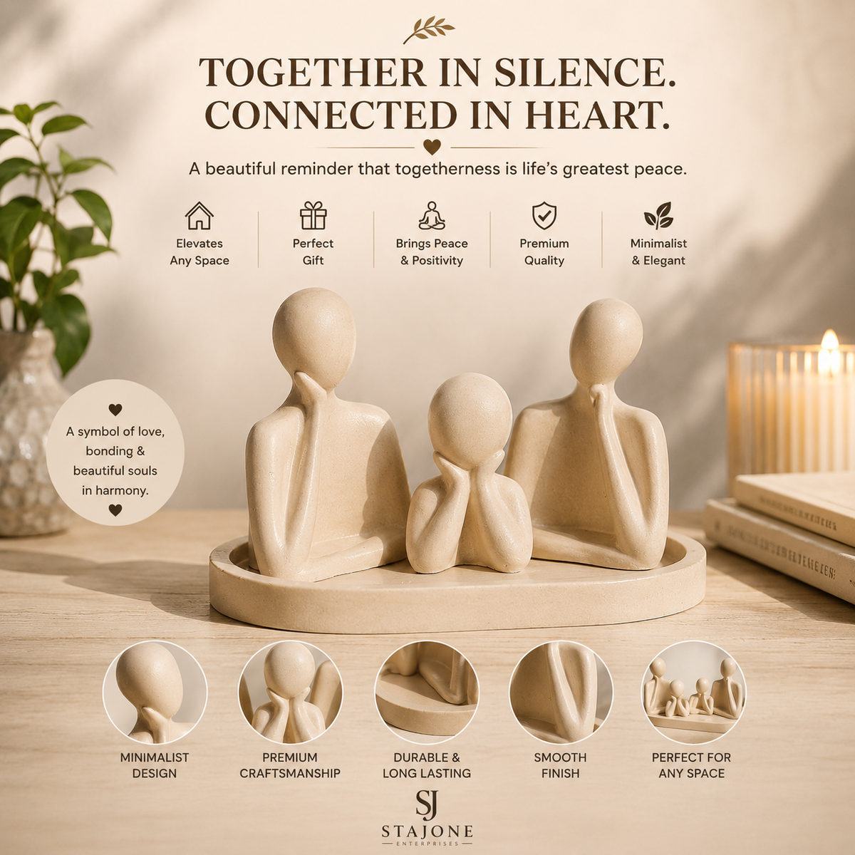 Minimalist Family Figurine Showpiece – Premium Concrete Finish Decorative Sculpture for Home Décor, Living Room & Personalized Gifting