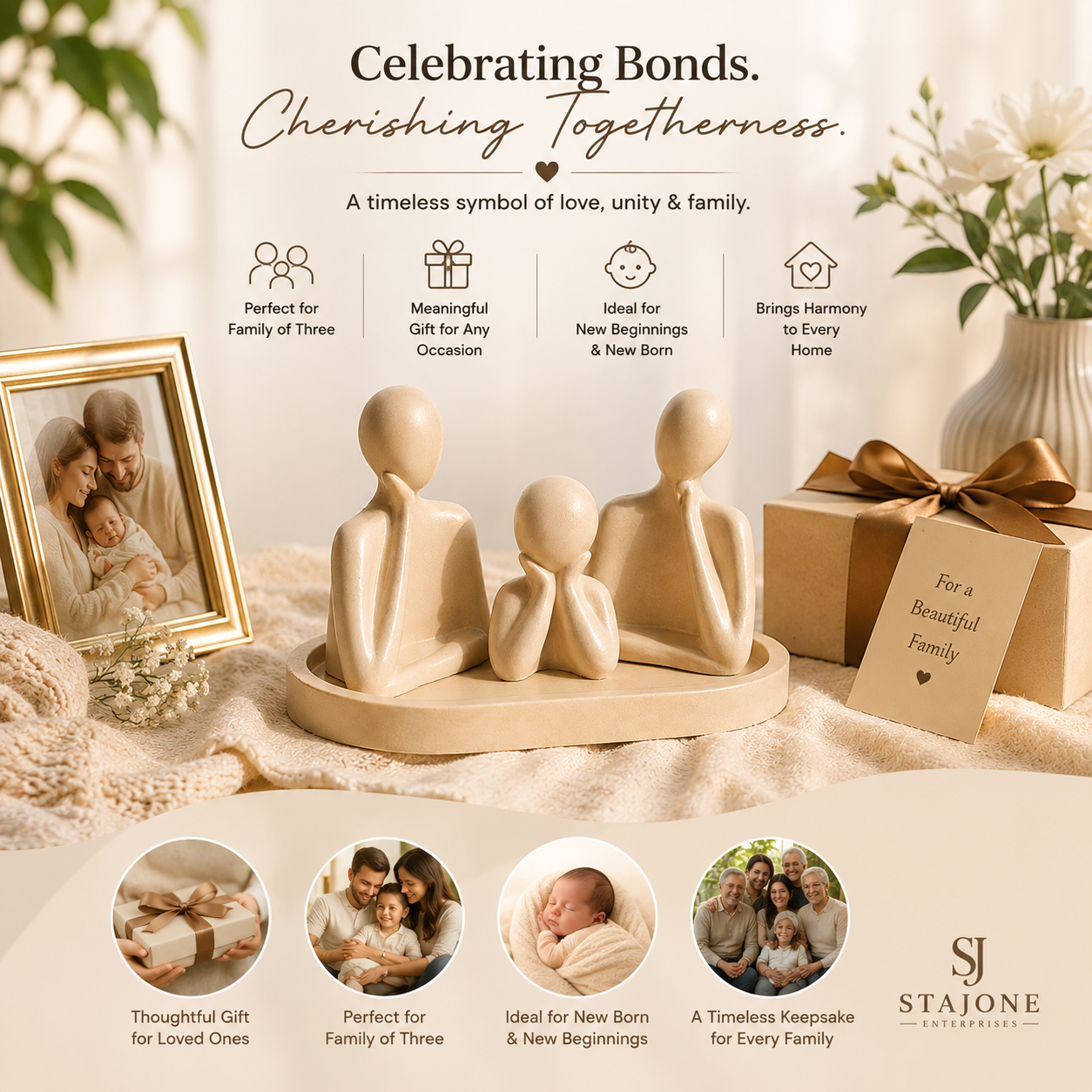 Minimalist Family Figurine Showpiece – Premium Concrete Finish Decorative Sculpture for Home Décor, Living Room & Personalized Gifting