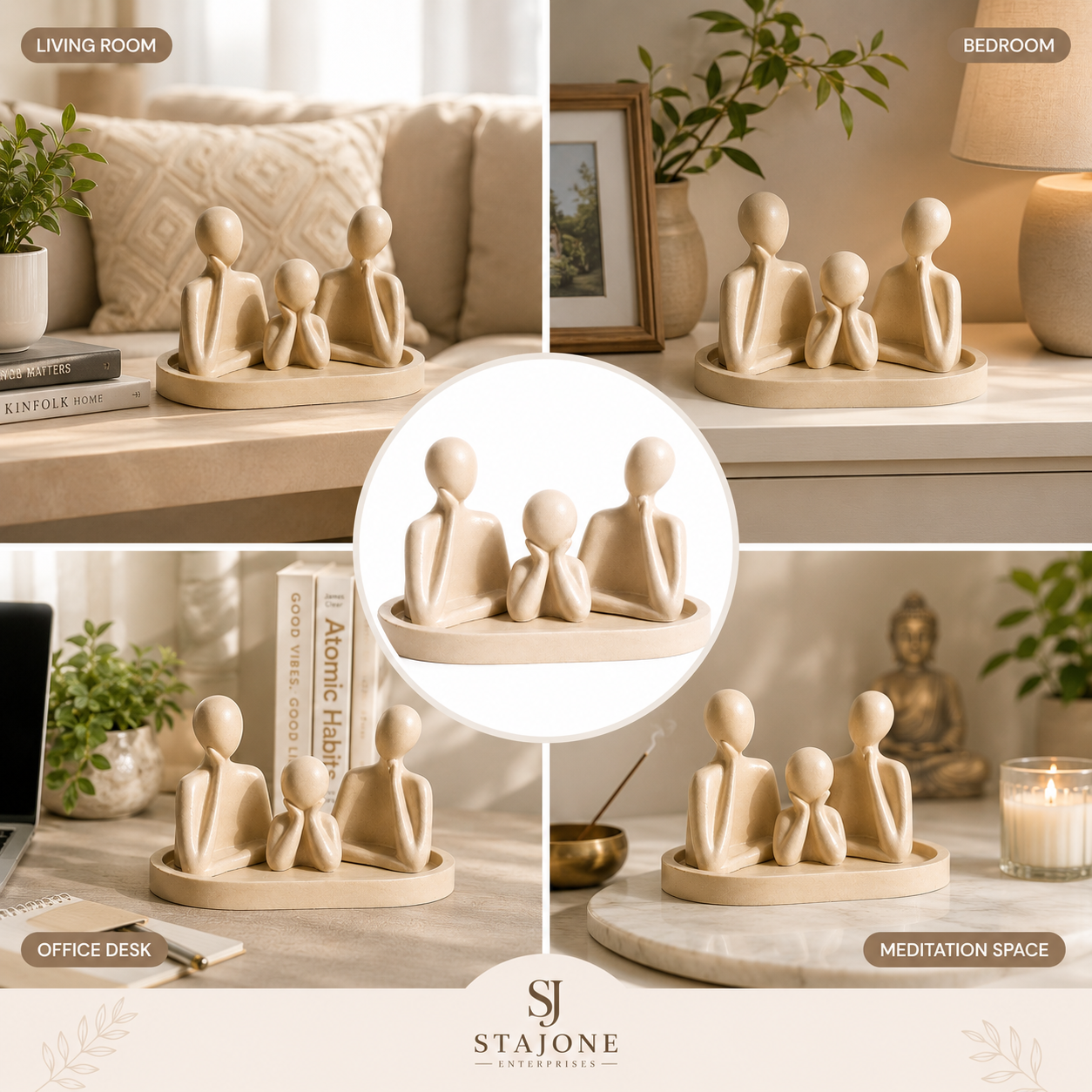 Minimalist Family Figurine Showpiece – Premium Concrete Finish Decorative Sculpture for Home Décor, Living Room & Personalized Gifting