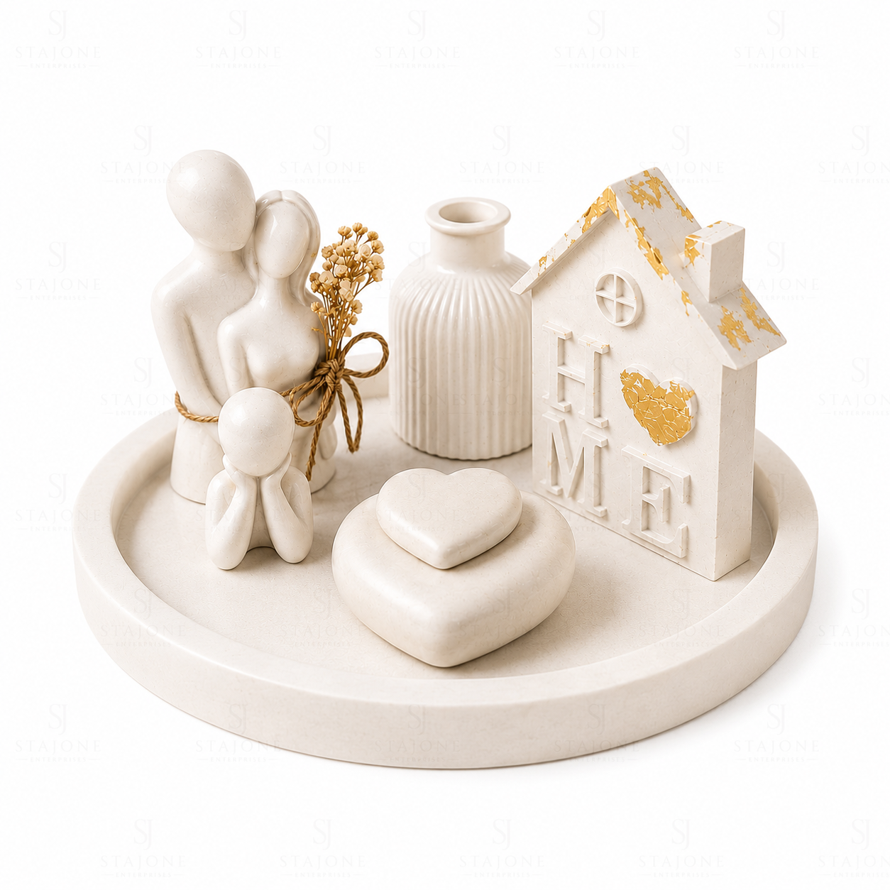 Minimalist Family Home Décor Set with Heart-Shaped Keepsake Box – Premium Concrete Finish Decorative Showpiece for Modern Interiors & Personalized Gifting