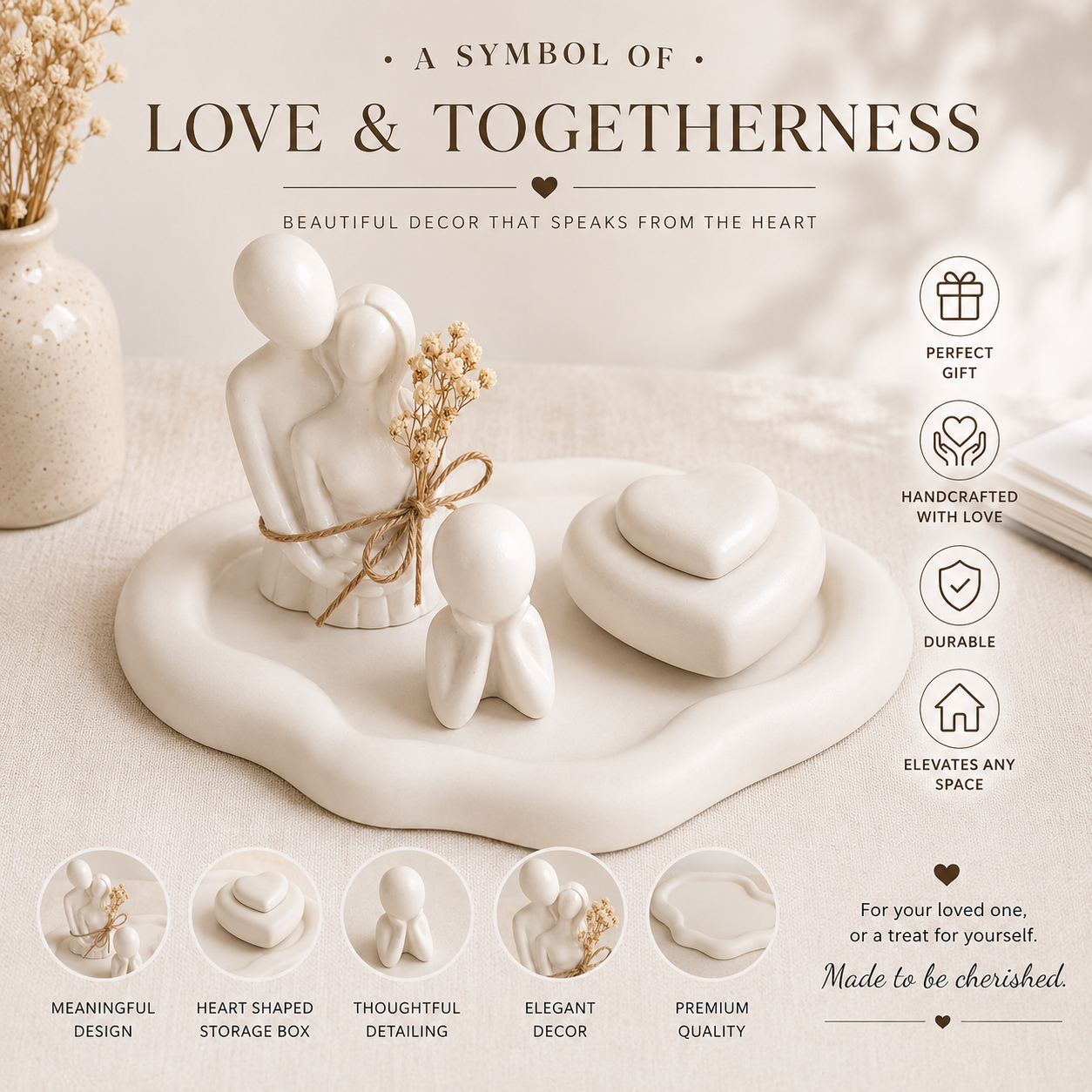 Minimalist Family Decorative Showpiece with Heart-Shaped Keepsake Box