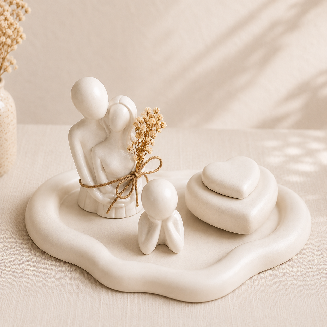 Minimalist Family Decorative Showpiece with Heart-Shaped Keepsake Box