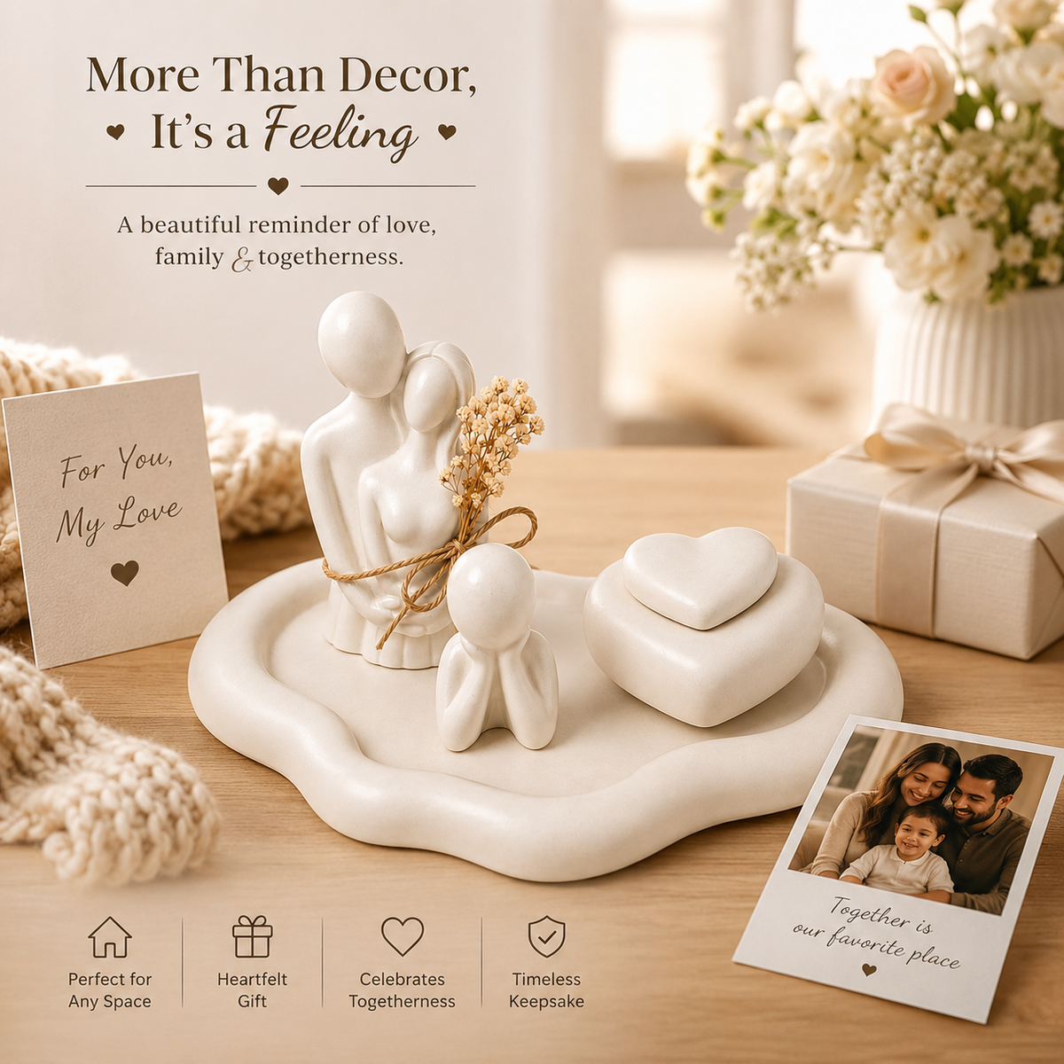 Minimalist Family Decorative Showpiece with Heart-Shaped Keepsake Box