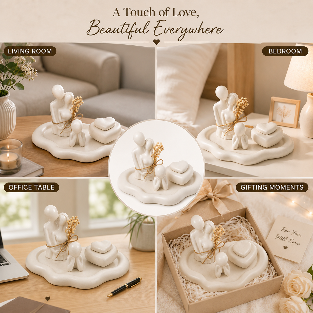 Minimalist Family Decorative Showpiece with Heart-Shaped Keepsake Box
