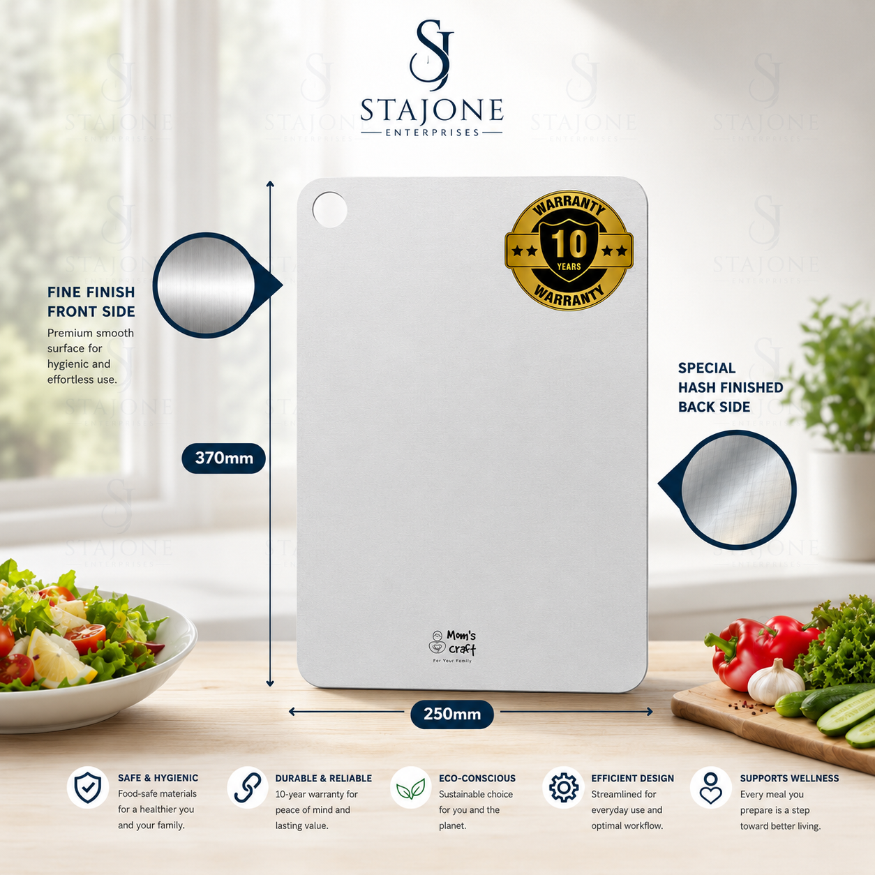 Stainless Steel Cutting Board | Double Sided | Hygienic & Durable Kitchen Board | 10 Years Warranty