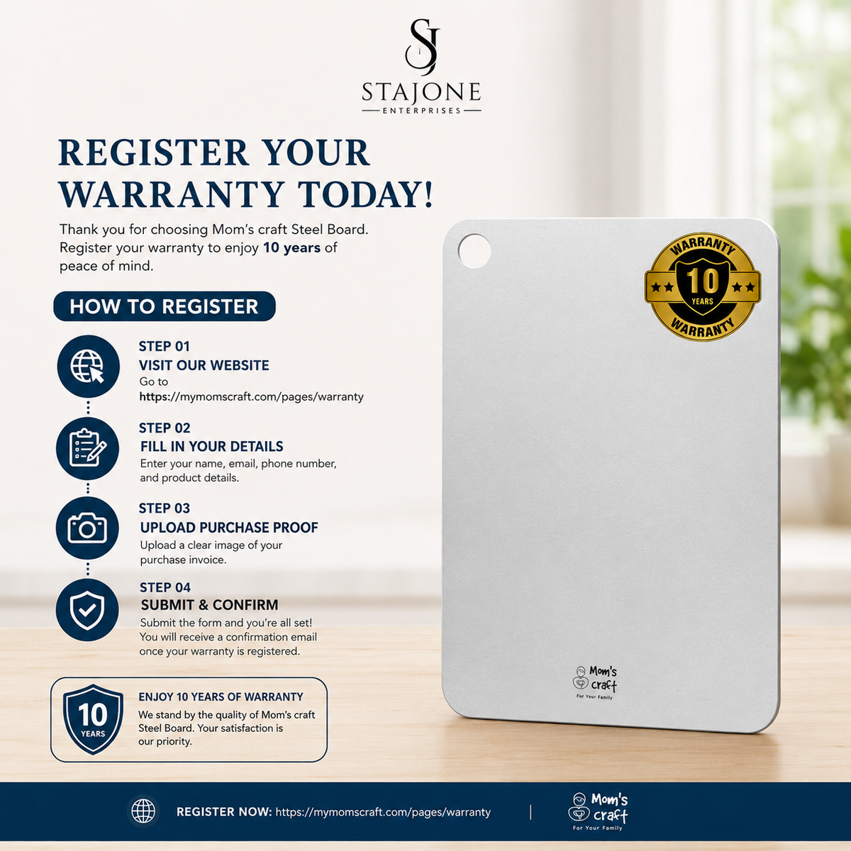 Stainless Steel Cutting Board | Double Sided | Hygienic & Durable Kitchen Board | 10 Years Warranty