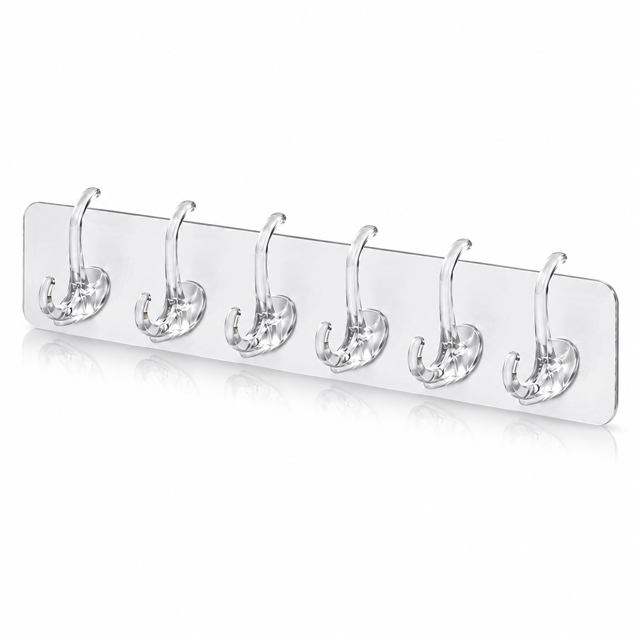 Stajone Transparent Wall Hanger Hook Strip | 6 Hooks Self Adhesive Multipurpose Wall Organizer
