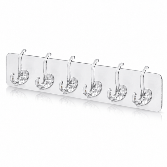 Stajone Transparent Wall Hanger Hook Strip | 6 Hooks Self Adhesive Multipurpose Wall Organizer