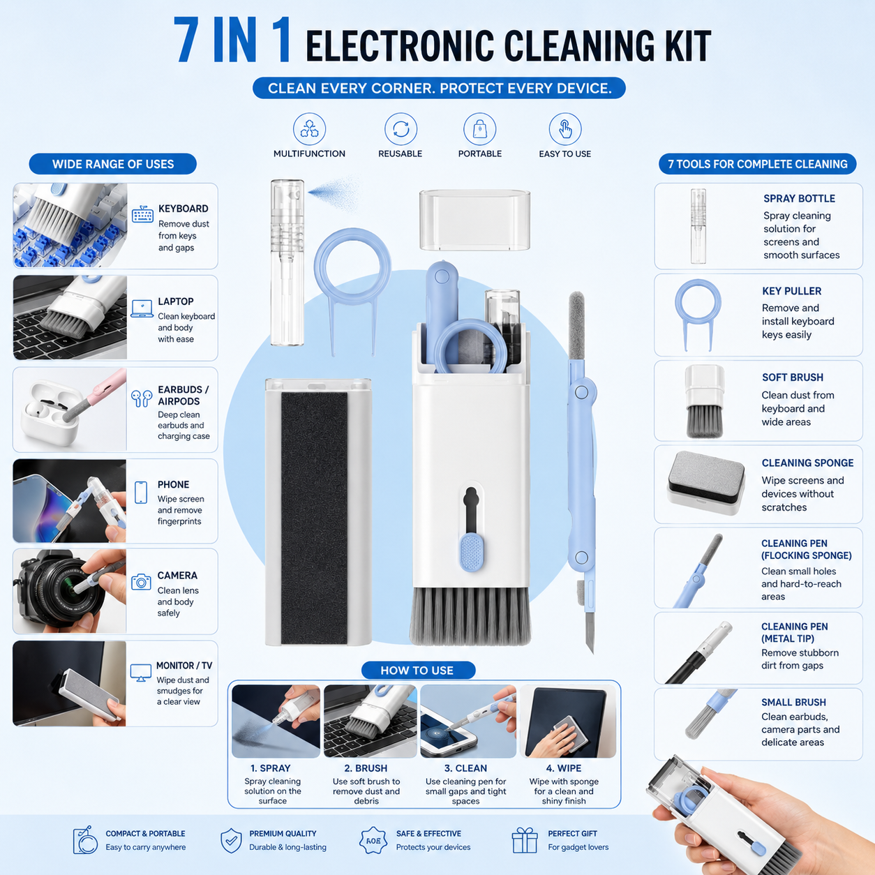 7-in-1 Multifunctional Keyboard & Earbuds Cleaning Kit